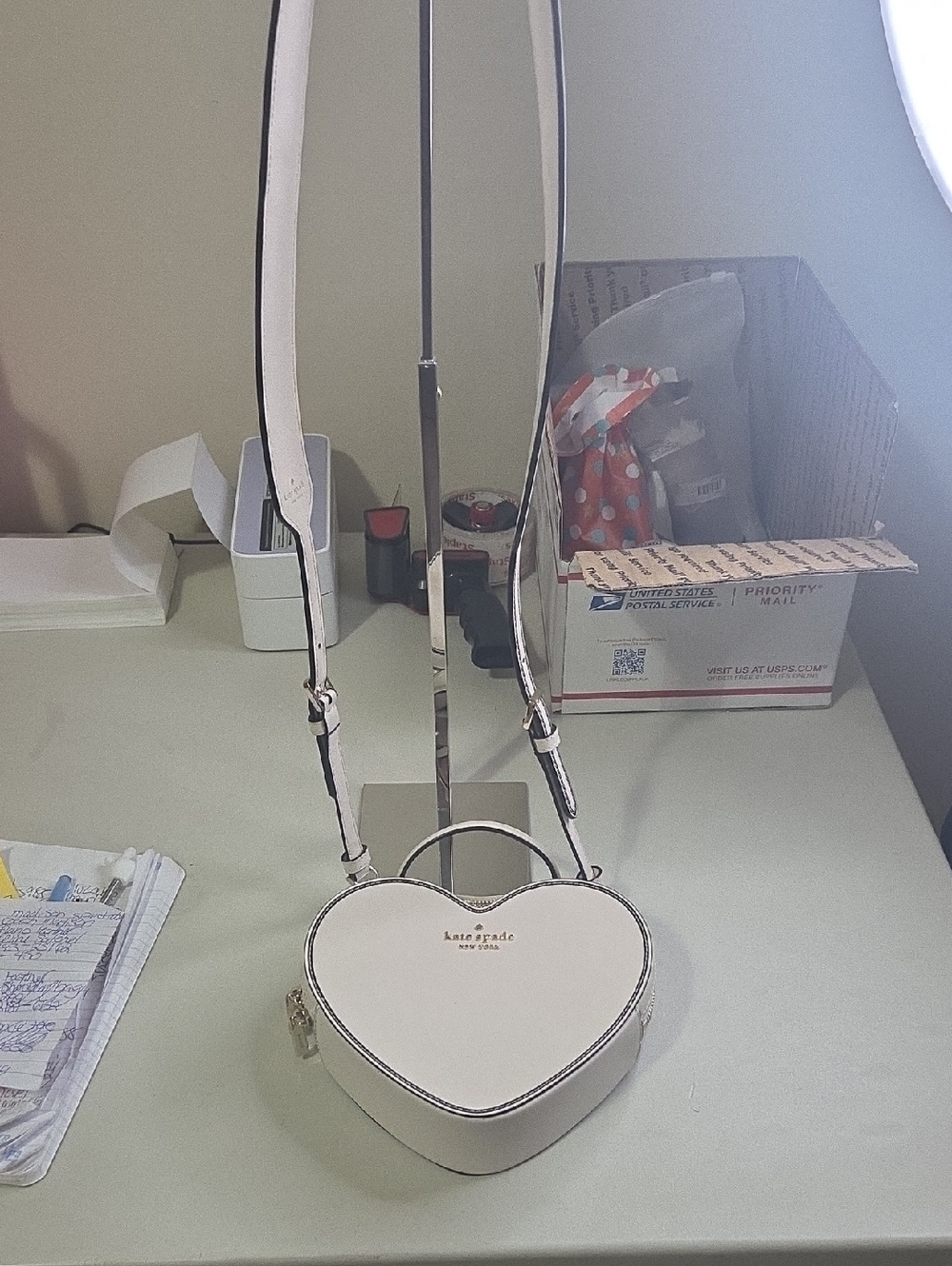 kate spade Love Shack white heart-shaped crossbody bag
